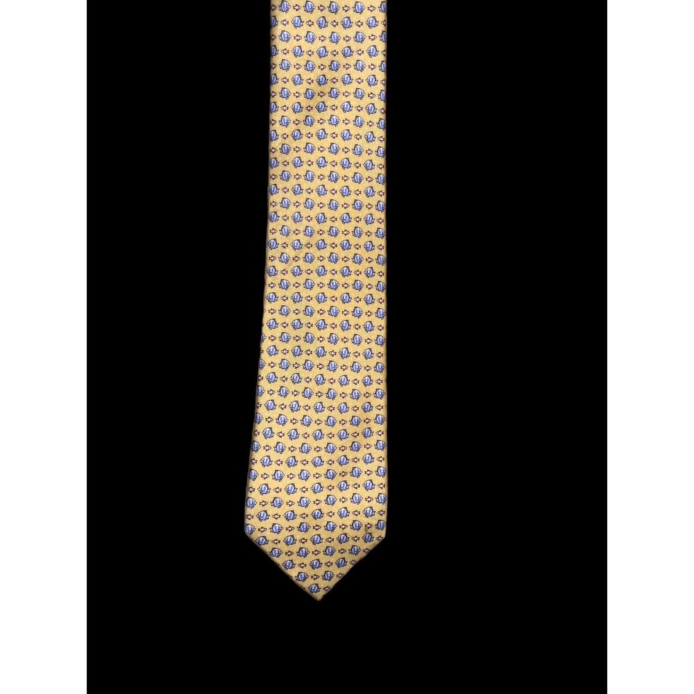 IZOD Men's 100% Silk Necktie.  Beautiful Golden Ochre Color W/blue Fish Design.